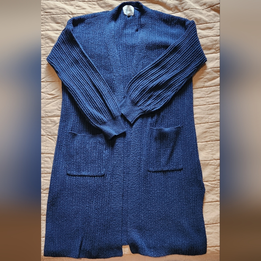 [SALE] Pink Rose Navy Long Puff Sleeve Cardigan